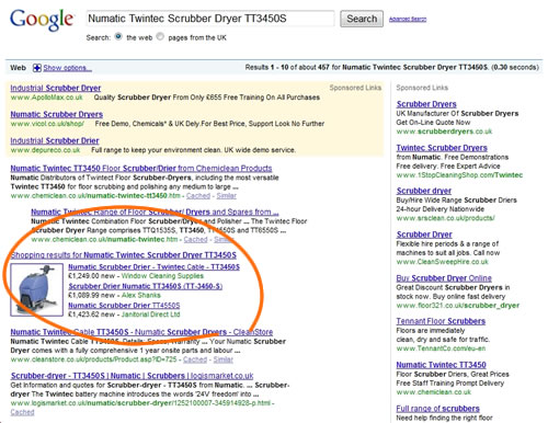 google base shopping results