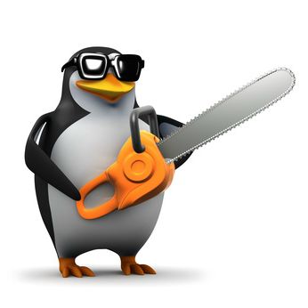 penguin with chainsaw