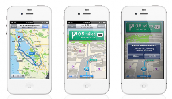 collection of iPhones with google maps