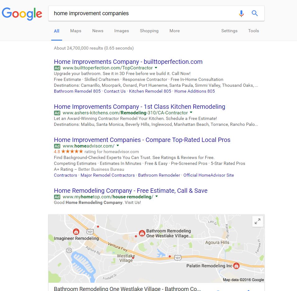 Home improvement companies local Google search