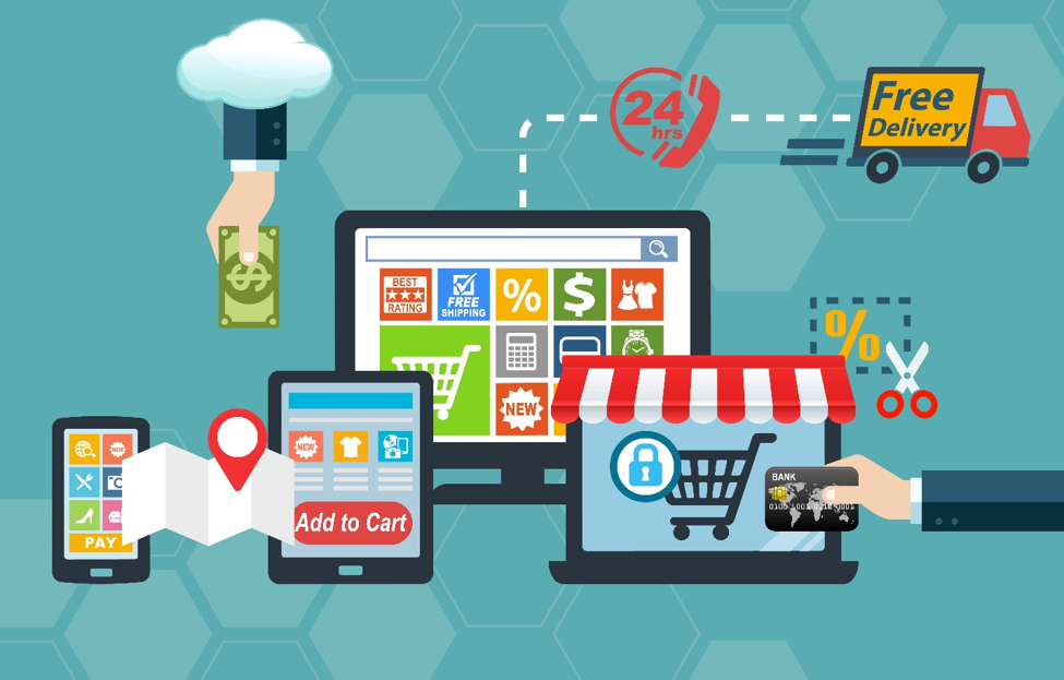 ecommerce ordering and shipping process illustration