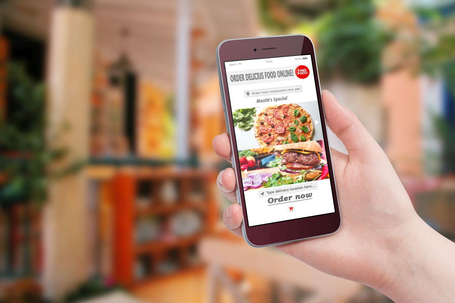 person ordering food deliver on cell phone app