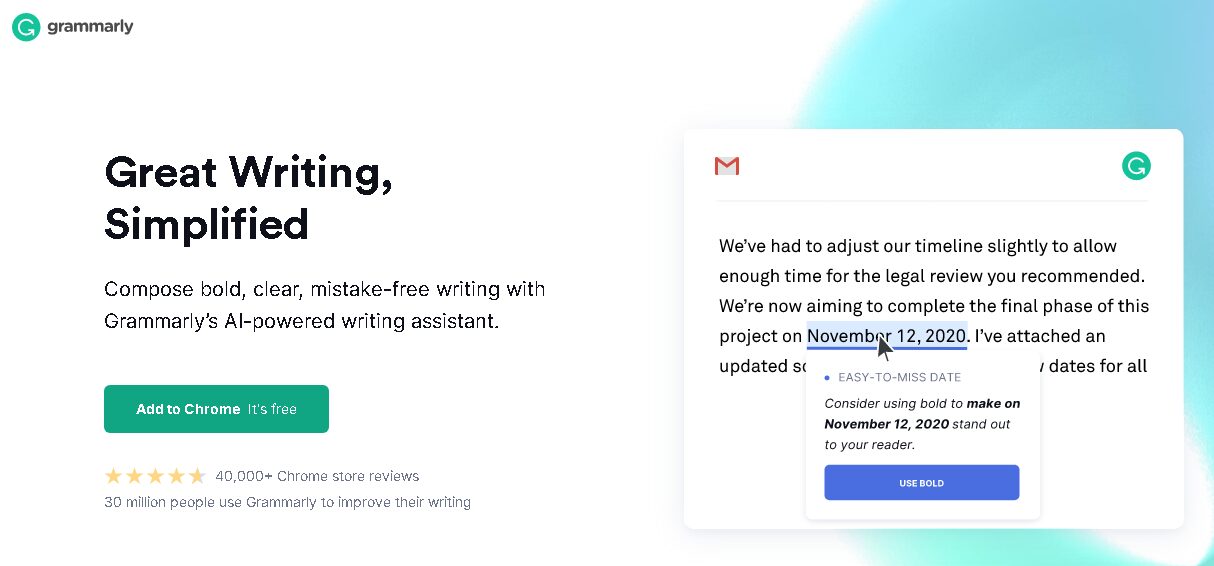 Grammerly homepage examples