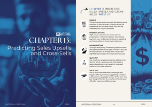 A digital illustration of a hand holding a globe, paired with text about predicting sales, upsells, and cross-sells, offers access to insights. The right side reveals data secrets and strategies for effective marketing.