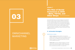 Chapter on social commerce trends in 2025, focusing on Meta, TikTok, and other platforms. Includes a section on actionable strategies. Pages 43-44, National Positions document.