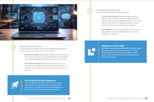 A desk with a laptop displaying a digital lock graphic highlights the future of data privacy. Emphasizing consumer trust and transparency in using customer data, this setup is aligned with 2025 trends in digital marketing, offering insights from an exclusive eBook for enhanced understanding.