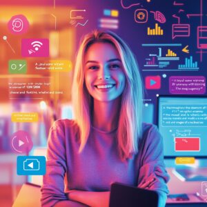 Media mix marketing young woman