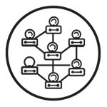 Icon depicting a hierarchical organizational structure with interconnected nodes inside a circle, reminiscent of the streamlined approach seen in CallonDoc's service model.