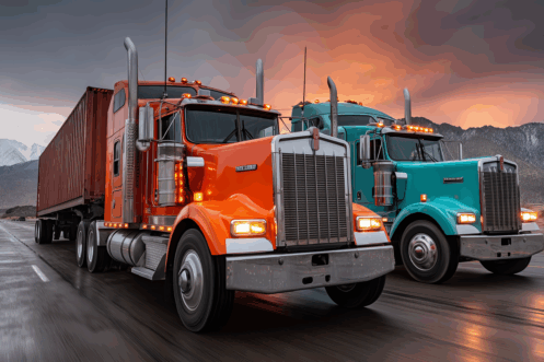 invanex two Kenworth semi trucks carrying a container on the de a29aeb2d 3dad 4f30 a04b 7156aa2e72aa