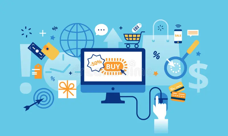 modern flat thin line design vector illustration concept online shopping internet sales retail commerce elements 75056279