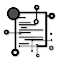 Abstract design with interconnected circles and lines, creating a network or circuit-like pattern on a black background.